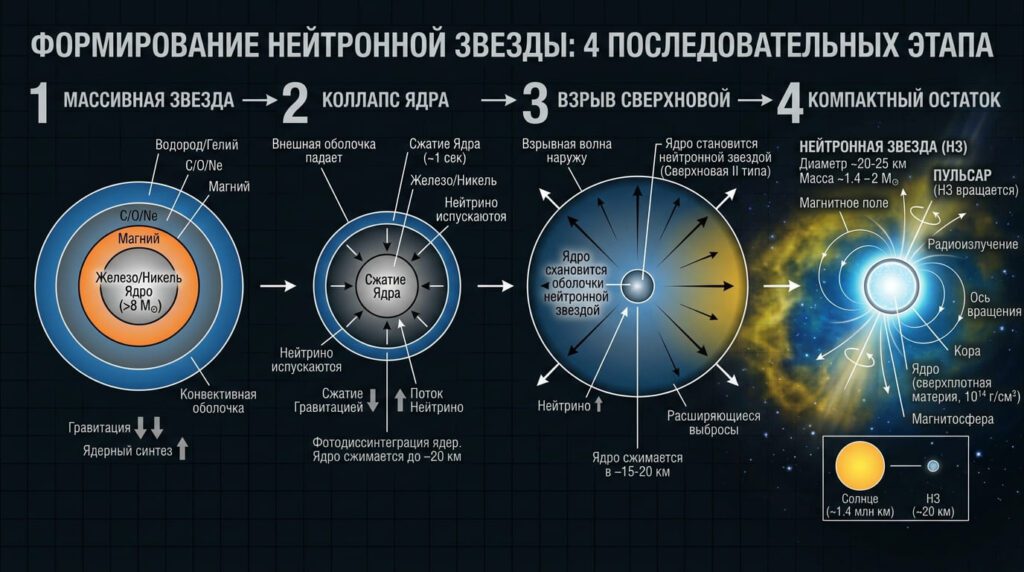 Этапы формирования нейтронной звезды