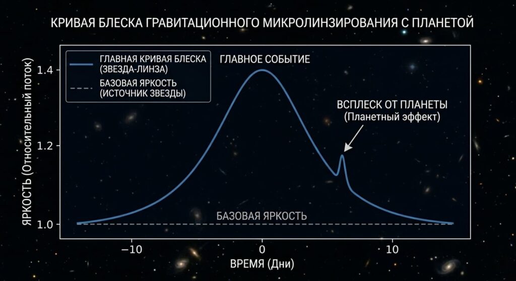 Кривая блеска гравитационного микролинзирования с планетой