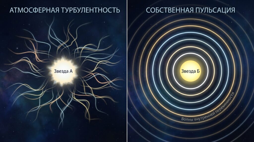 Отличие мерцания и пульсации звёзд инфографика