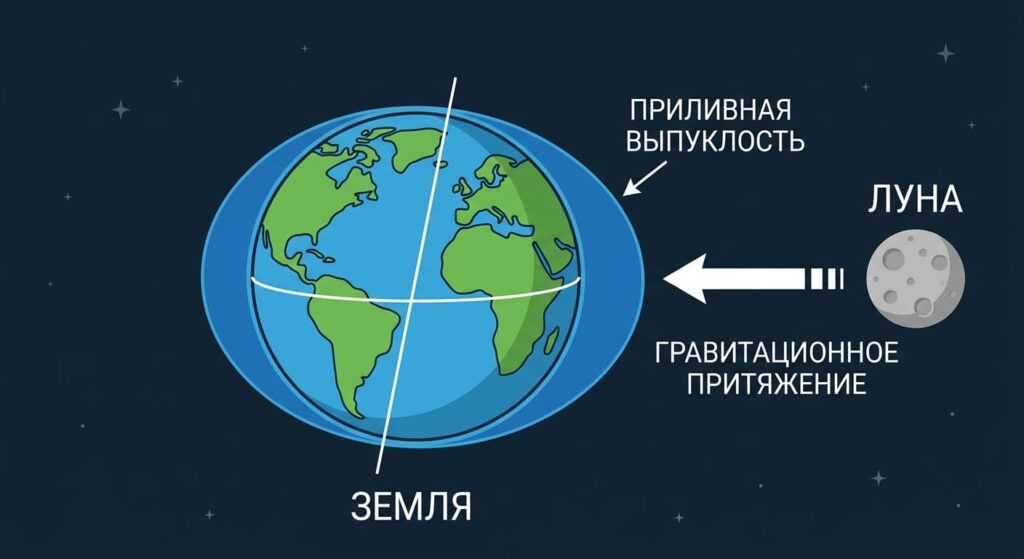 Схема влияния Луны на приливы и отливы