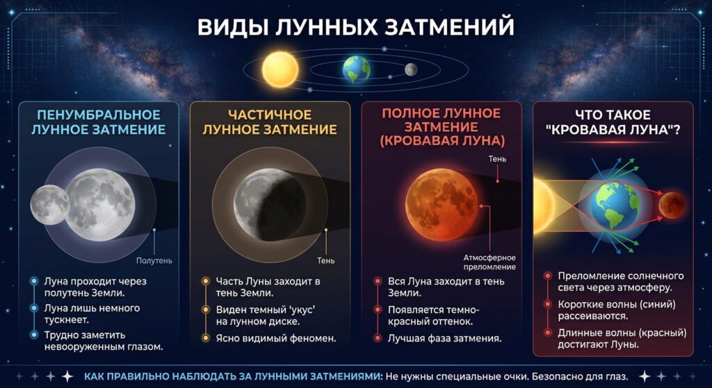 Виды лунных затмений инфографика