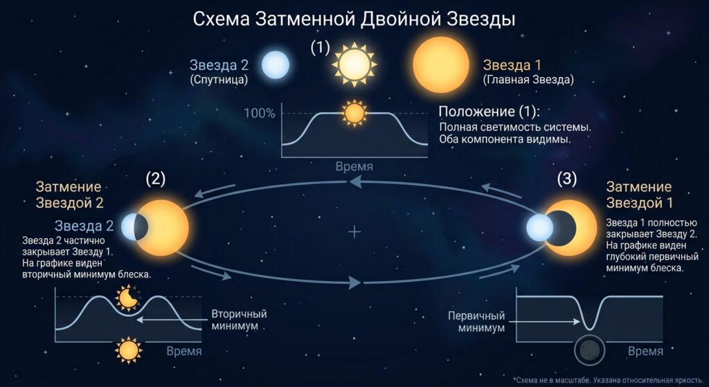 Схема затменной двойной звезды инфографика