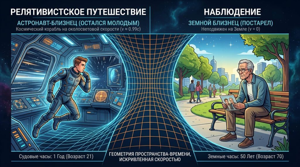 Парадокс близнецов иллюстрация